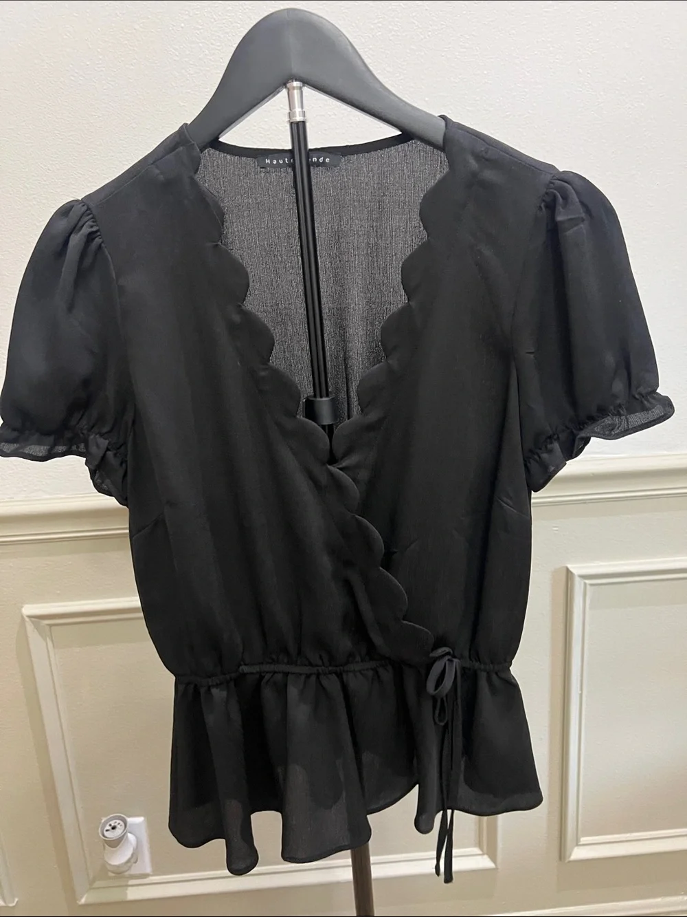 Madewell Black Scalloped Wrap Peplum Blouse
